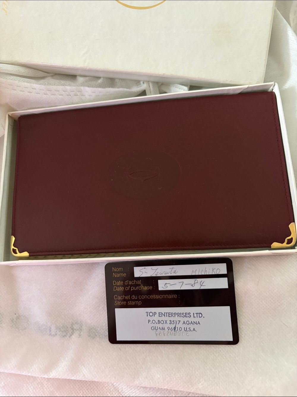 Cartier Vintage Leather Passport Wallet – Burgundy with Gold Corners